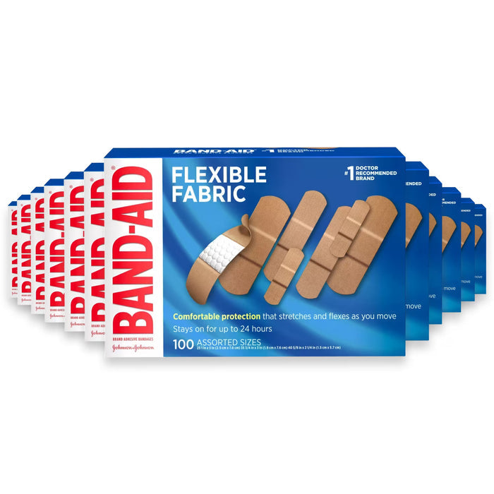 Band-Aid Flexible Fabric Assorted Adhesive Bandages - 100 Ct - 12 Pack