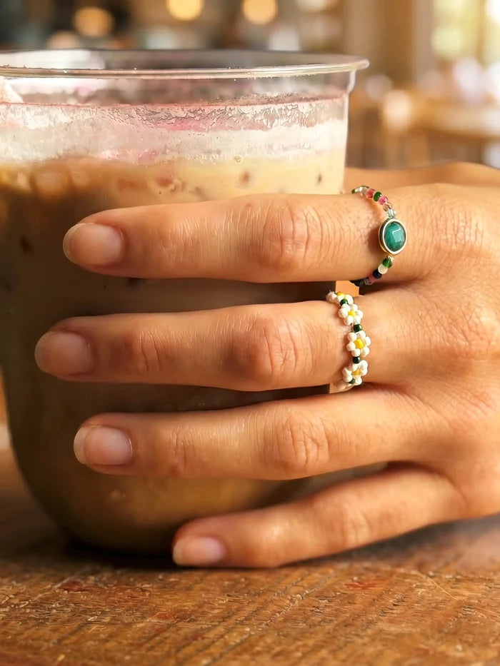 Beaded Daisy Ring|Cream-view 4