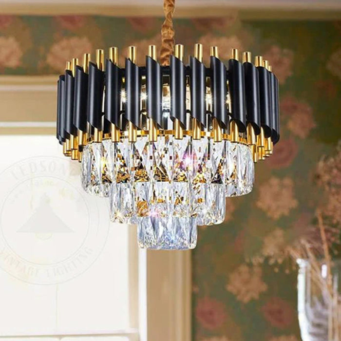 Black and Gold Hanging Crystal Chandeliers Light Fixture ~4803