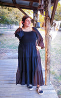 Black Long Sleeve Puff Sleeve Tiered Maxi Dress
