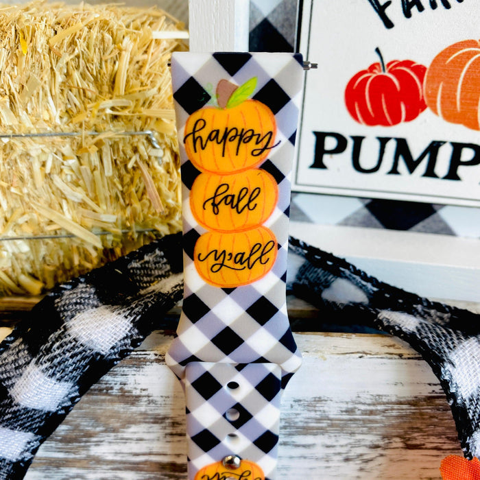 Black Plaid Happy Fall Y'all Print Silicone Band For Samsung Watch - Fancy Bands