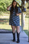Black Turquoise Concho Printed Dress
