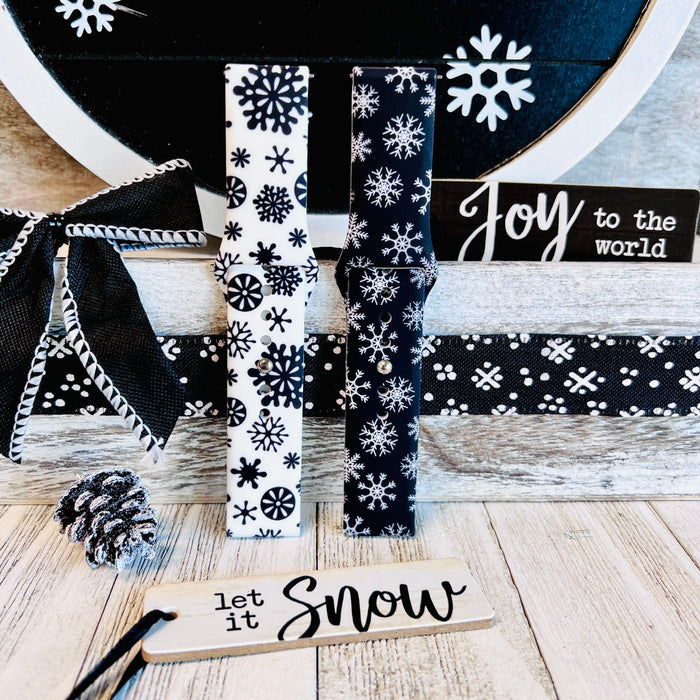 Black & White Snowflake Print Silicone Band For Samsung Watch Two Colors Available - Fancy Bands