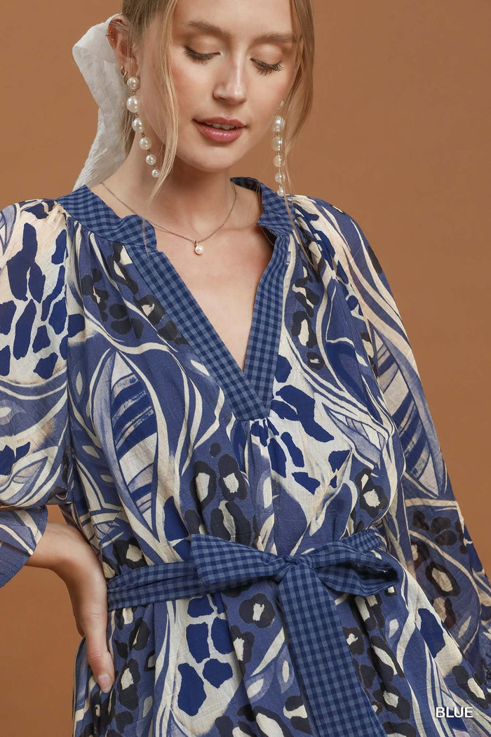 Blue Horizon Print Midi Dress