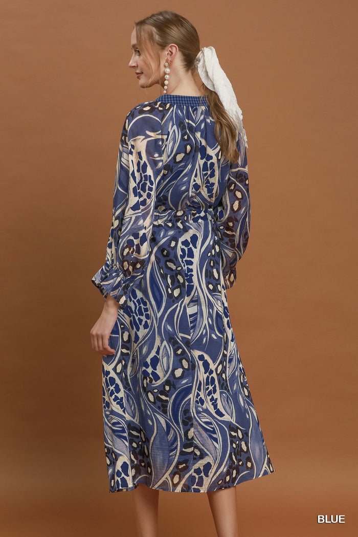 Blue Horizon Print Midi Dress