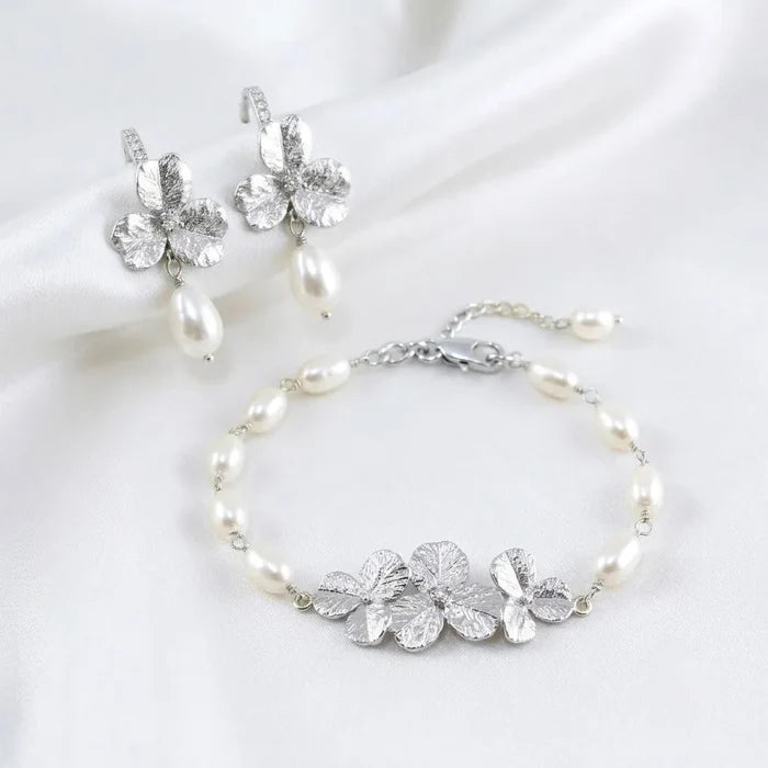 Wedding Jewelry | Natural Pearl Bracelet/Earrings/Set - Gold & Silver