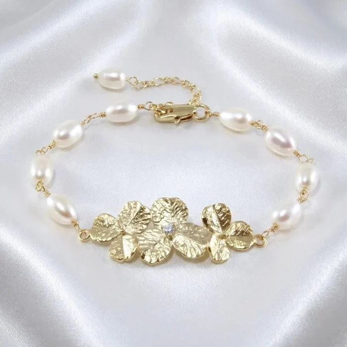 Wedding Jewelry | Natural Pearl Bracelet/Earrings/Set - Gold & Silver