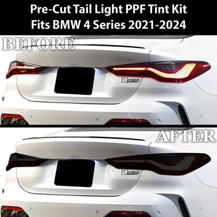 Full Headlight Taillight Precut Smoked PPF Tint Kit Film Overlay Fits BMW 4 Series 2021 - 2025 - Bogar Tech Designs
