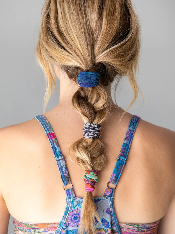 Boho Bands Hair Ties, Set of 3 - Blue Floral-view 2