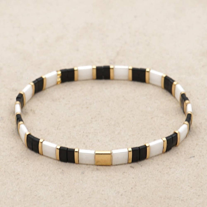 Boho Glass & Hematite Beaded TILA Beads Stretch Bracelet -BJ: MIO0031C - Olita Gifts & Goods