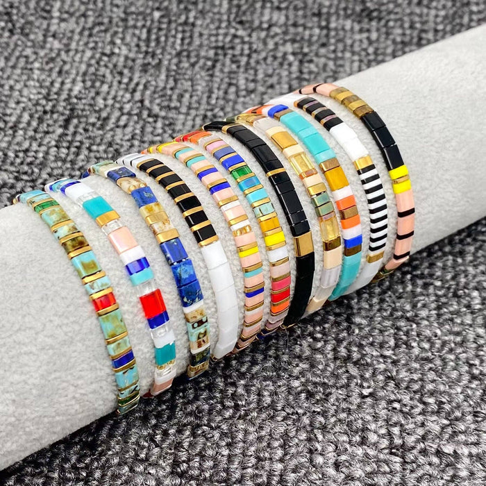 Boho Glass & Hematite Beaded TILA Beads Stretch Bracelet -BJ: MIO0031C - Olita Gifts & Goods
