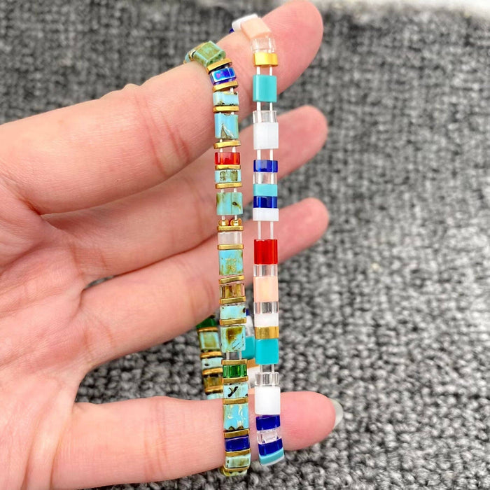 Boho Glass & Hematite Beaded TILA Beads Stretch Bracelet -BJ: MIO0031C - Olita Gifts & Goods