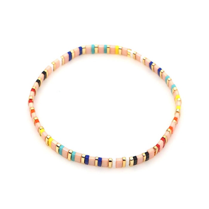 Boho Glass & Hematite Beaded TILA Beads Stretch Bracelet -BJ: MIO0091F - Olita Gifts & Goods