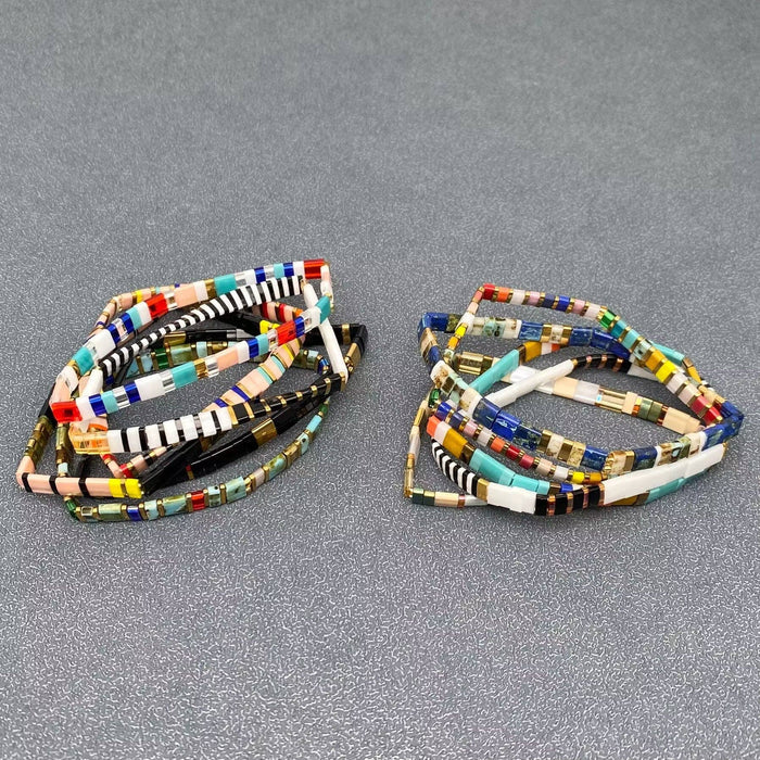 Boho Glass & Hematite Beaded TILA Beads Stretch Bracelet -BJ: MIO0091F - Olita Gifts & Goods