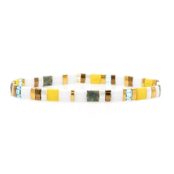 Boho Glass & Hematite Beaded TILA Beads Stretch Bracelet -BJ: MIO0263C - Olita Gifts & Goods