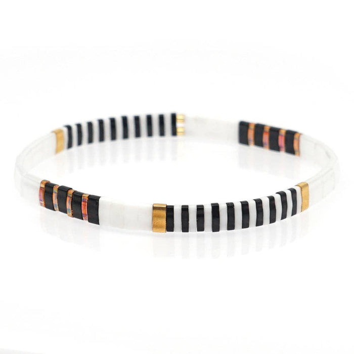 Boho Glass & Hematite Beaded TILA Beads Stretch Bracelet -BJ: MIO0263C - Olita Gifts & Goods