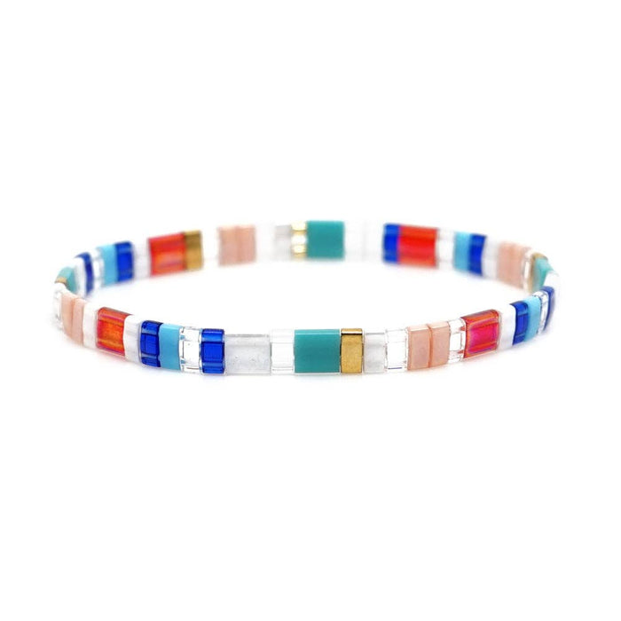 Boho Glass & Hematite Beaded TILA Beads Stretch Bracelet -BJ: MIO0263C - Olita Gifts & Goods