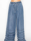 Boho Tiered Chambray Wide Leg Palazzo Pants