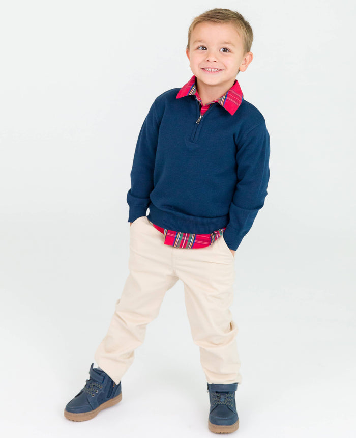 Boys Khaki Stretch Chino Pants: Off-White / 6-12m