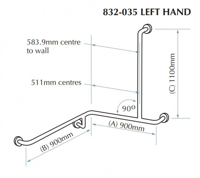 Bradley 832-035 Shower Corner Grab Rail Left Hand