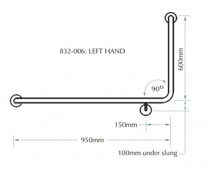 Bradley 832-2 Toilet Grab Rail 90 Degree Left Hand Peened Grip