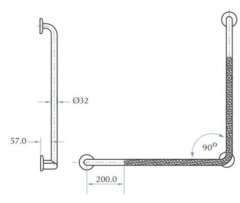 Bradley 832-2 Toilet Grab Rail Ambidextrous Peened Grip