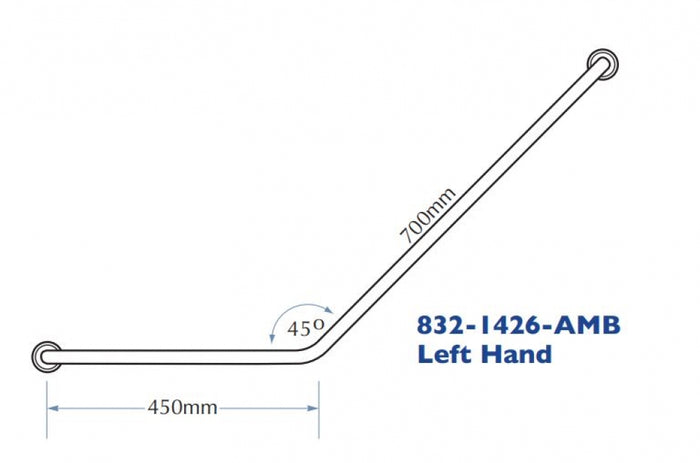 Bradley 832 Ambulant Toilet Grab Rail 45 Degree Left Hand
