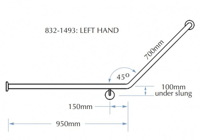 Bradley 832 Grab Rail Rear Wall 45 Degree Right Hand