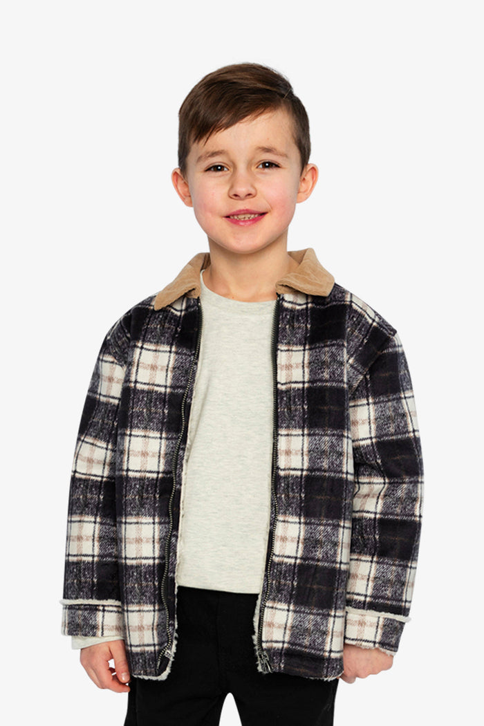 Brushed Plaid Zipped Jacket Blue And Beige Checks-1