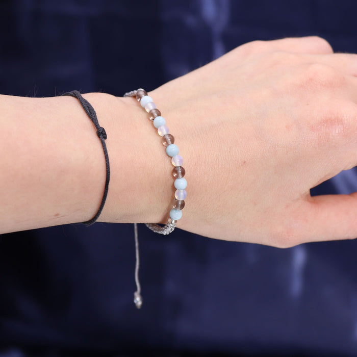 Cancer Zodiac Crystal Candle & Aquamarine, Moonstone Gemstone Bracelet Giftset
