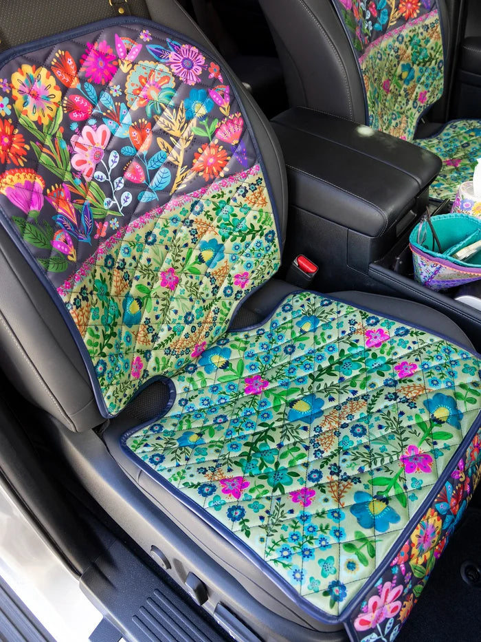 Car Seat Protector - Teal Folk Flower-view 1