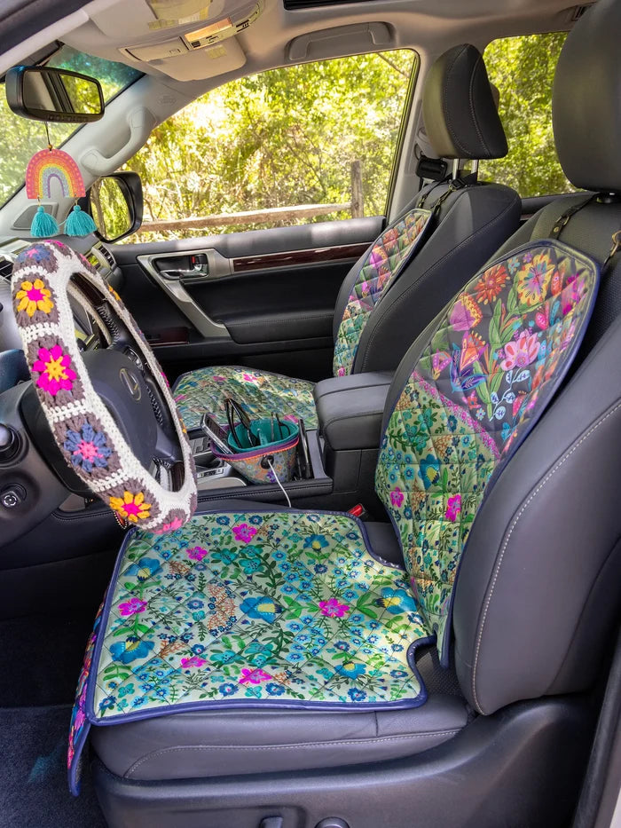Car Seat Protector - Teal Folk Flower-view 2