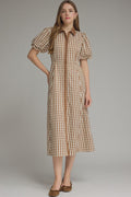 Caramel Gingham Midi Dress 🤎