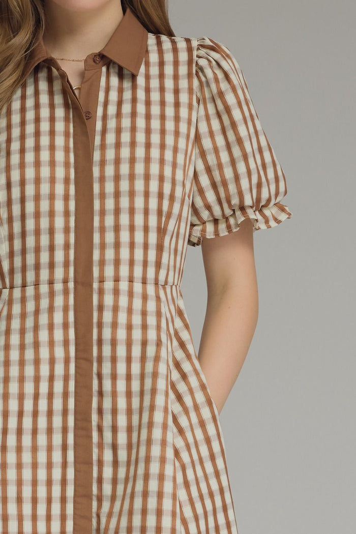 Caramel Gingham Midi Dress 🤎