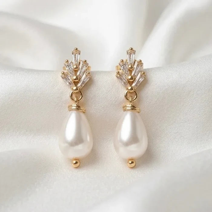Pearl Drop Bridal Earrings | Wedding Earrings in Gold & Silver