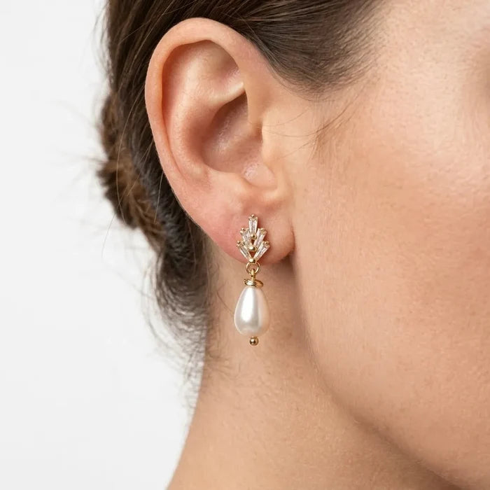 Pearl Drop Bridal Earrings | Wedding Earrings in Gold & Silver