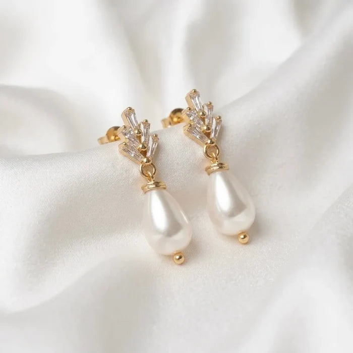 Pearl Drop Bridal Earrings | Wedding Earrings in Gold & Silver