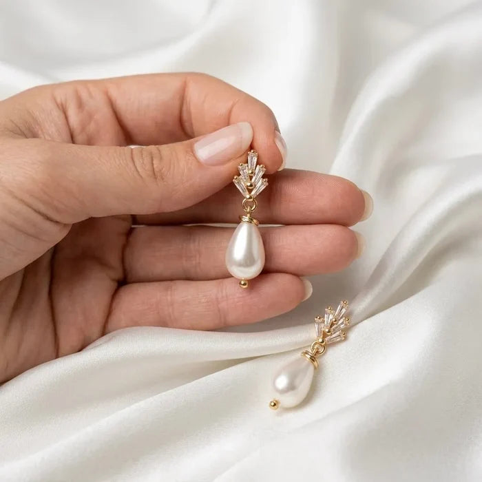 Pearl Drop Bridal Earrings | Wedding Earrings in Gold & Silver