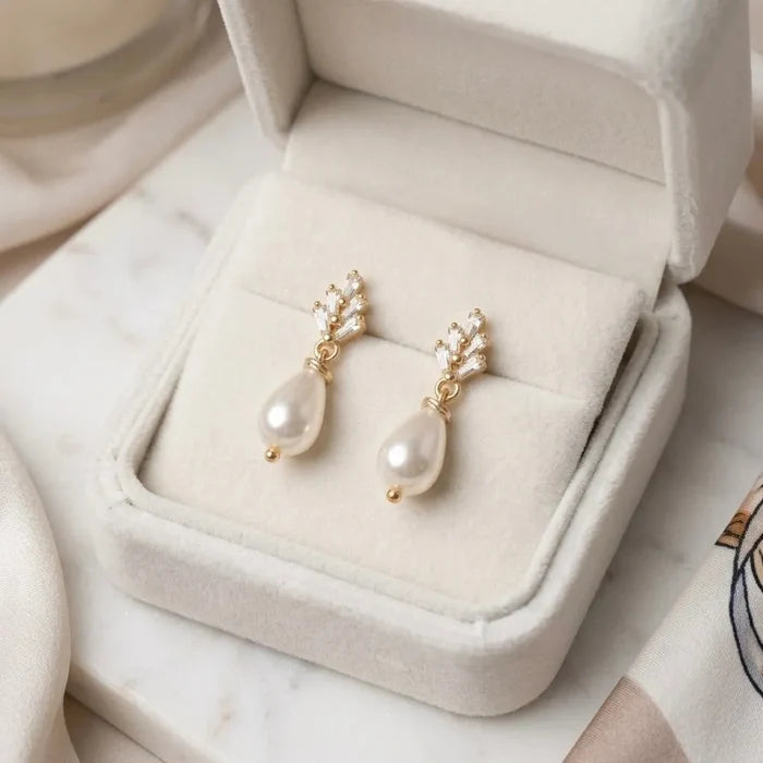 Pearl Drop Bridal Earrings | Wedding Earrings in Gold & Silver