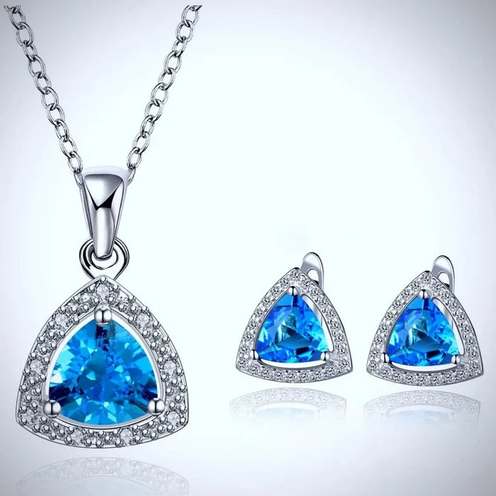 "Celeste" - Geometric Cubic Zirconia Necklace and Earrings Set