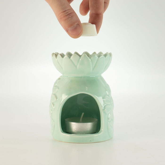 Ceramic Oil Burner Pastel Green Sunflower
