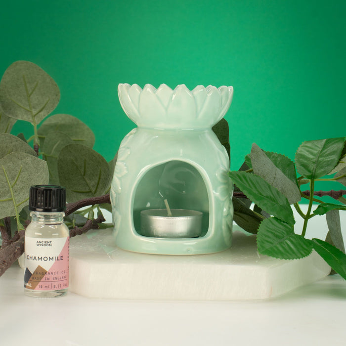 Ceramic Oil Burner Pastel Green Sunflower