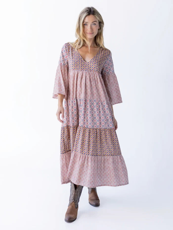 Charlotte Midi Dress - Cream Floral Diamonds Cotton-view 4