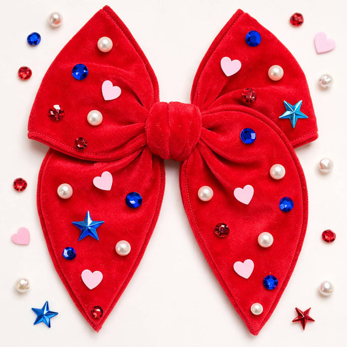 Cheeky Plum Patriotic Pearls Hair Bow-Multiple Colors