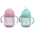 Nuby Clik-it Flip-It Straw Cup 2 Pack in Pink and Aqua: includes leak-resistant cups with handles, one with a closed lid and one with an open lid and weighted straw.