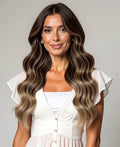 clip-in hair extensions ash brown balayage.