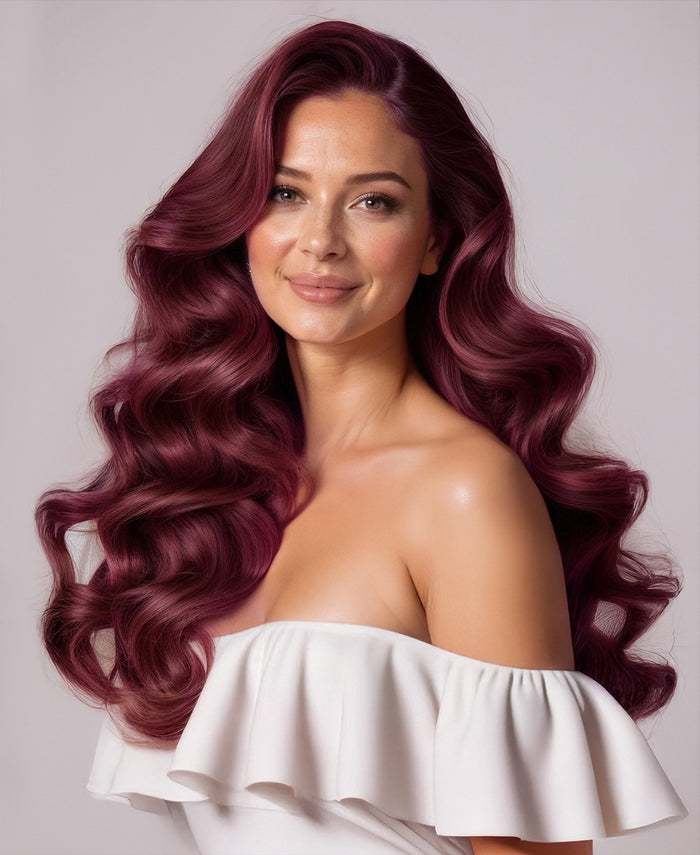 clip-in hair extensions cherry red.