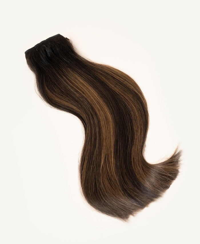 clip-in hair extensions mocha balayage.