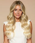 clip-in hair extensions rooted blonde.