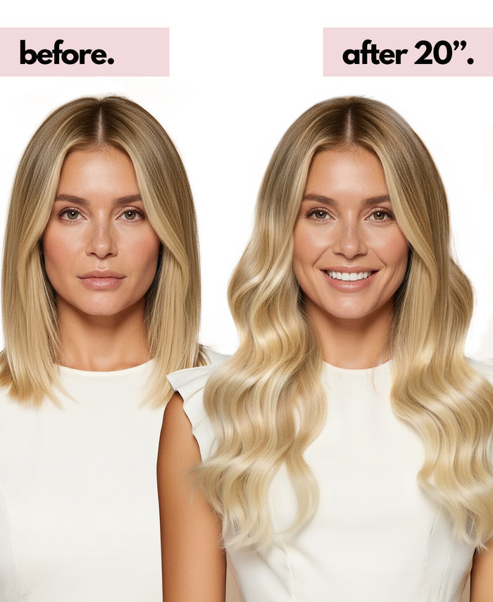 clip-in hair extensions rooted blonde.